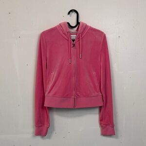 Juicy Couture Pink Velour Zip Hoodie with Silver Hardware